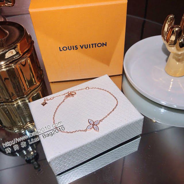 Louis Vuitton新款飾品 路易威登滿鑽四葉草花手鏈 LV玫瑰金手鏈  zglv1957